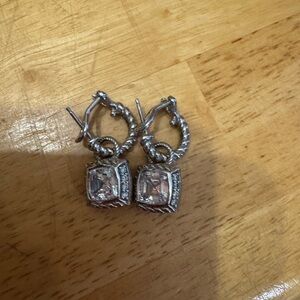 Judith Ripka Silver Drop Earrings with Clear Stones